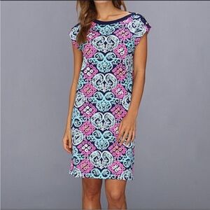 Lilly Pulitzer Robyn Dress M Behind the Gate Print Pima Cotton Shift Navy Pink
